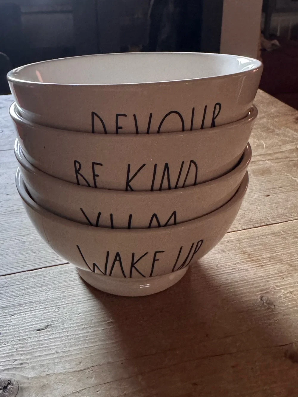 Rae Dunn White Ceramic Cereals Bowls Set with Black Lettering